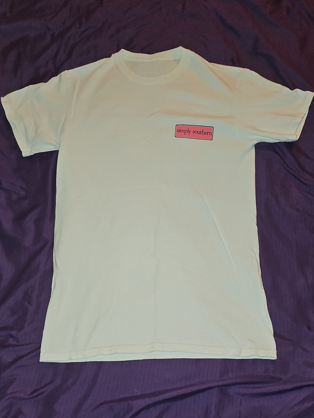 Simply Southern White  Green Short Sleeve Tee with Pink Chest Patch